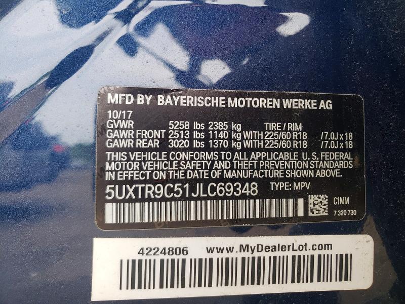 Auction sale of the 2018 Bmw X3, vin: 5UXTR9C51JLC69348, lot number: 55039306