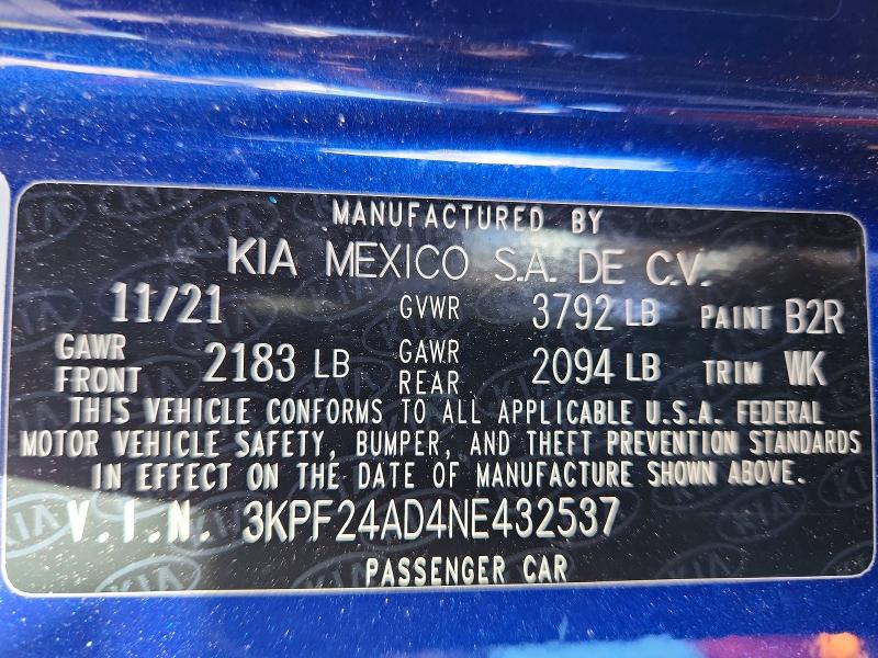 Продаж на аукціоні авто 2022 Kia Forte, vin: 3KPF24AD4NE432537, номер лоту: 55365226