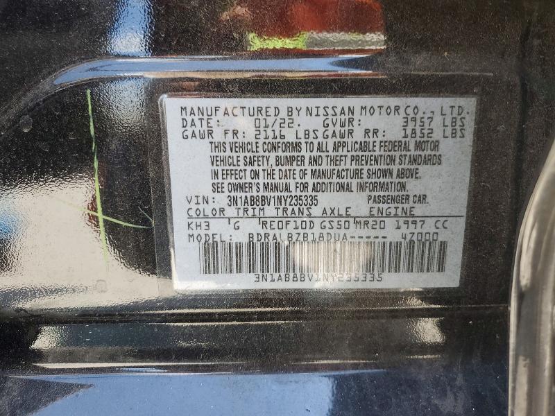 2022 Nissan Sentra მანქანა იყიდება აუქციონზე, vin: 3N1AB8BV1NY235335, აუქციონის ნომერი: 53970366