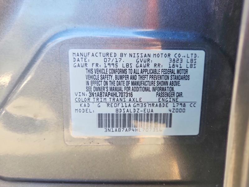 2017 Nissan Sentra მანქანა იყიდება აუქციონზე, vin: 3N1AB7AP4HL707316, აუქციონის ნომერი: 55545326