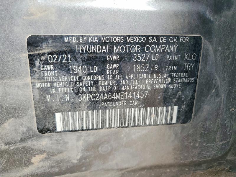 Продаж на аукціоні авто 2021 Hyundai Accent, vin: 3KPC24A64ME141457, номер лоту: 53316376