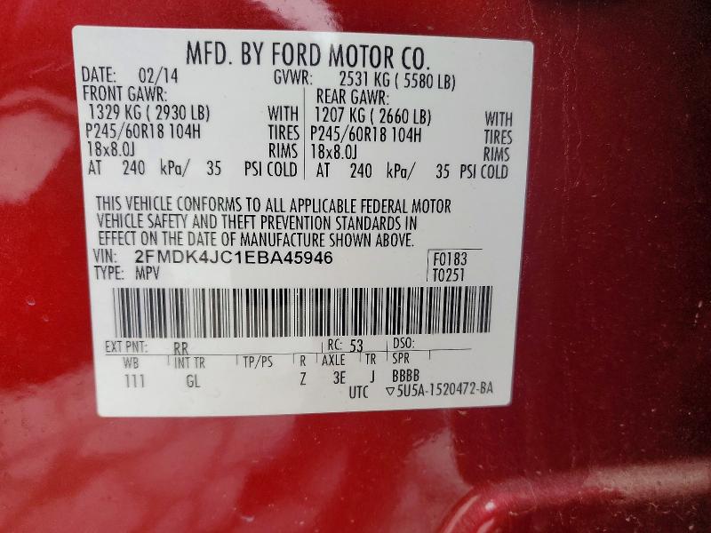 2014 Ford Edge მანქანა იყიდება აუქციონზე, vin: 2FMDK4JC1EBA45946, აუქციონის ნომერი: 52548936