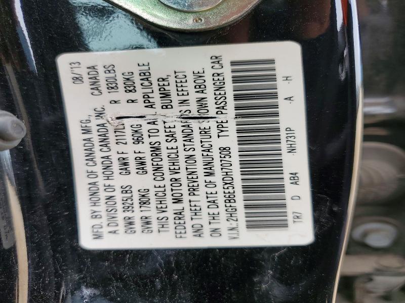 Продаж на аукціоні авто 2013 Honda Civic, vin: 2HGFB6E5XDH707508, номер лоту: 55102876