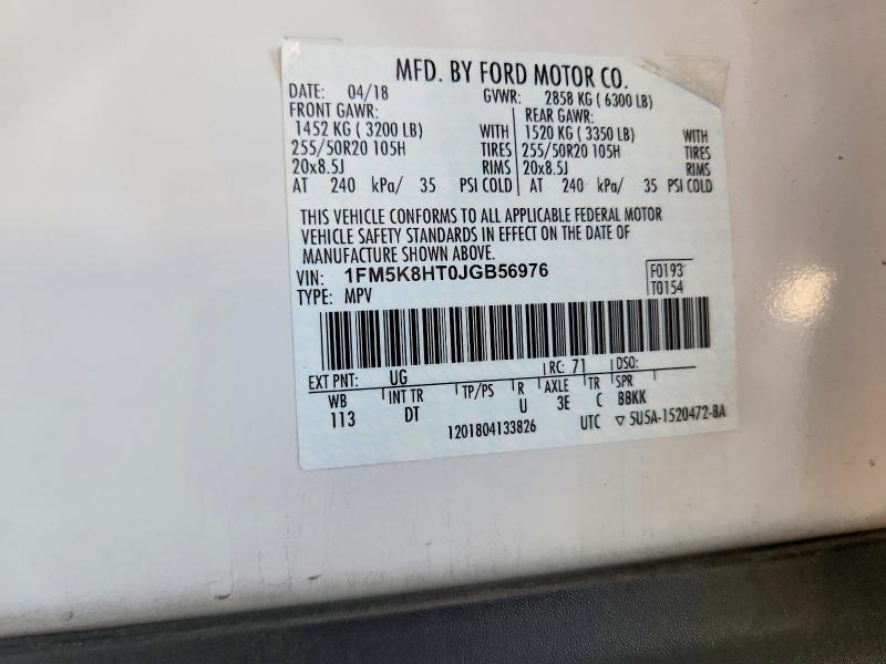 53014096 :رقم المزاد ، 1FM5K8HT0JGB56976 vin ، 2018 Ford Explorer مزاد بيع