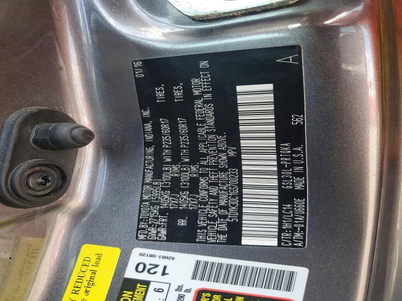 54522796 :رقم المزاد ، 5TDYK3DC1GS700233 vin ، 2016 Toyota Sienna مزاد بيع