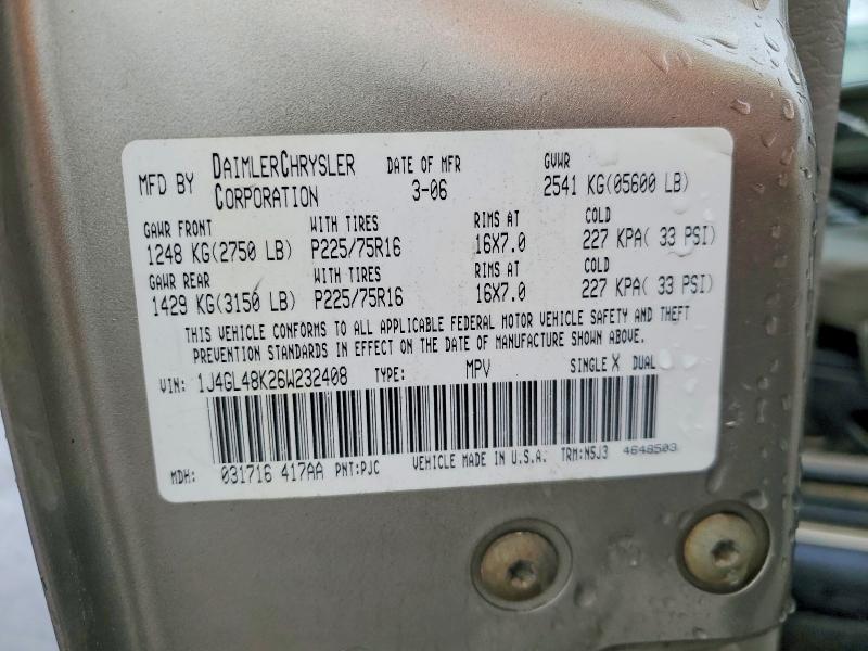 2006 Jeep Liberty მანქანა იყიდება აუქციონზე, vin: 1J4GL48K26W232408, აუქციონის ნომერი: 52578126
