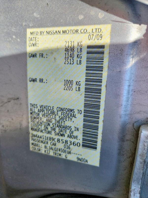 Продажа на аукционе авто 2009 Nissan Maxima, vin: 1N4AA51E89C858360, номер лота: 52887876