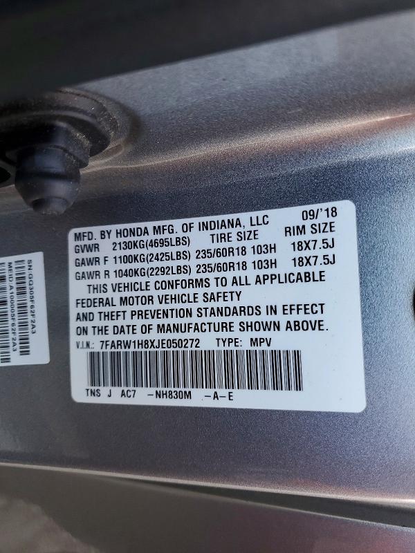 54995416 :رقم المزاد ، 7FARW1H8XJE050272 vin ، 2018 Honda Cr-v مزاد بيع