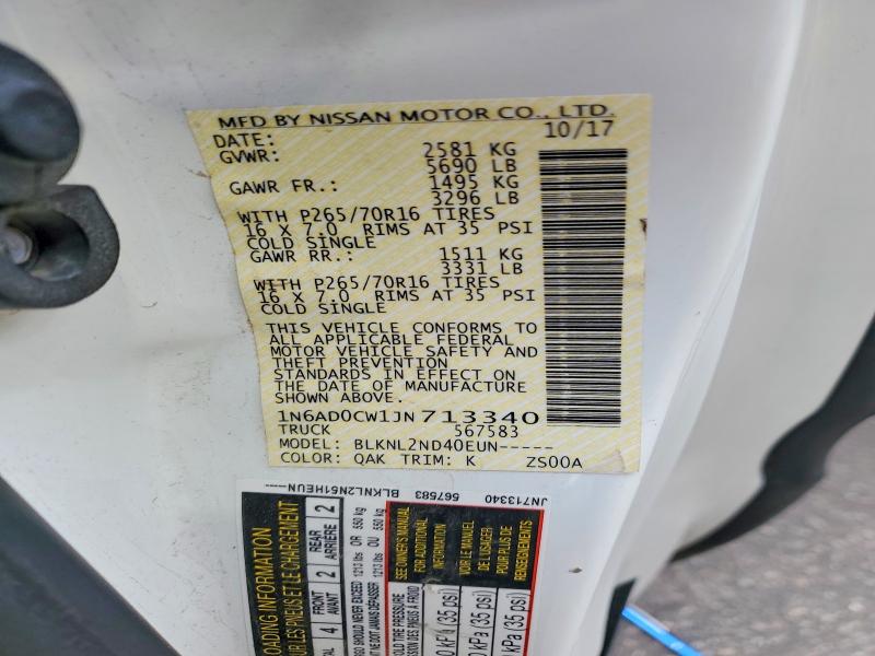2018 Nissan Frontier მანქანა იყიდება აუქციონზე, vin: 1N6AD0CW1JN713340, აუქციონის ნომერი: 54002776