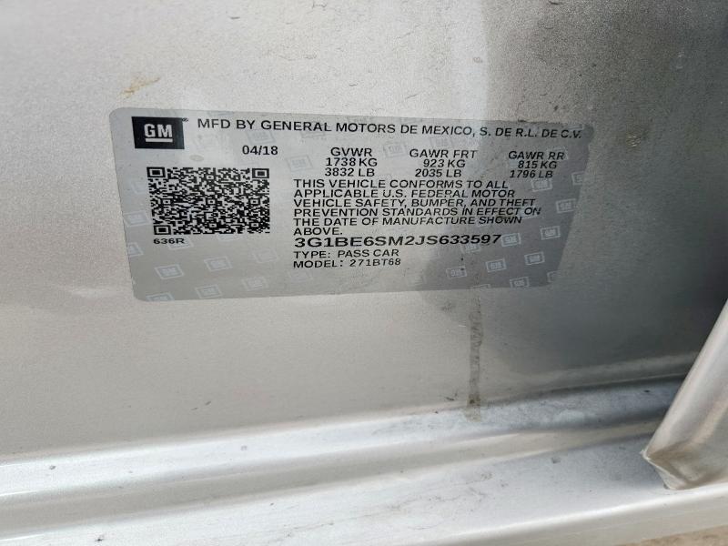 Продаж на аукціоні авто 2018 Chevrolet Cruze, vin: 3G1BE6SM2JS633597, номер лоту: 54448516