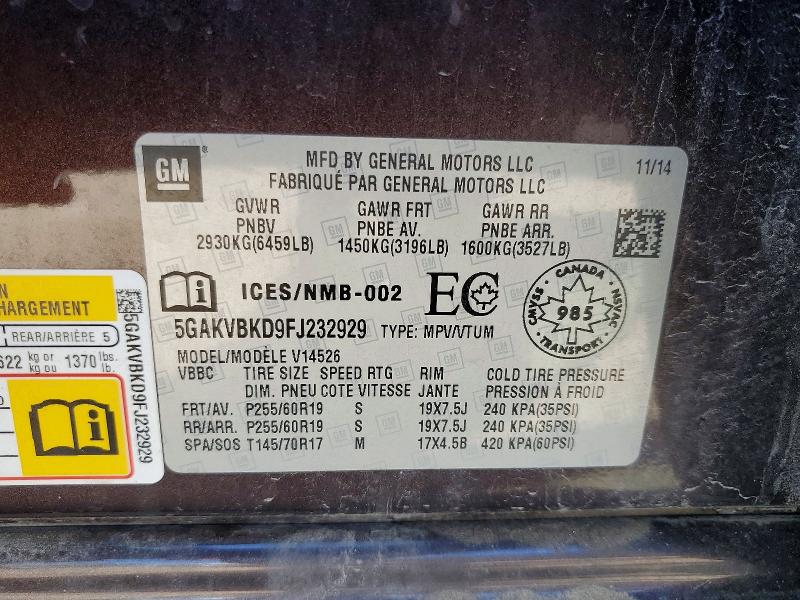 Продажа на аукционе авто 2015 Buick Enclave, vin: 5GAKVBKD9FJ232929, номер лота: 55379796