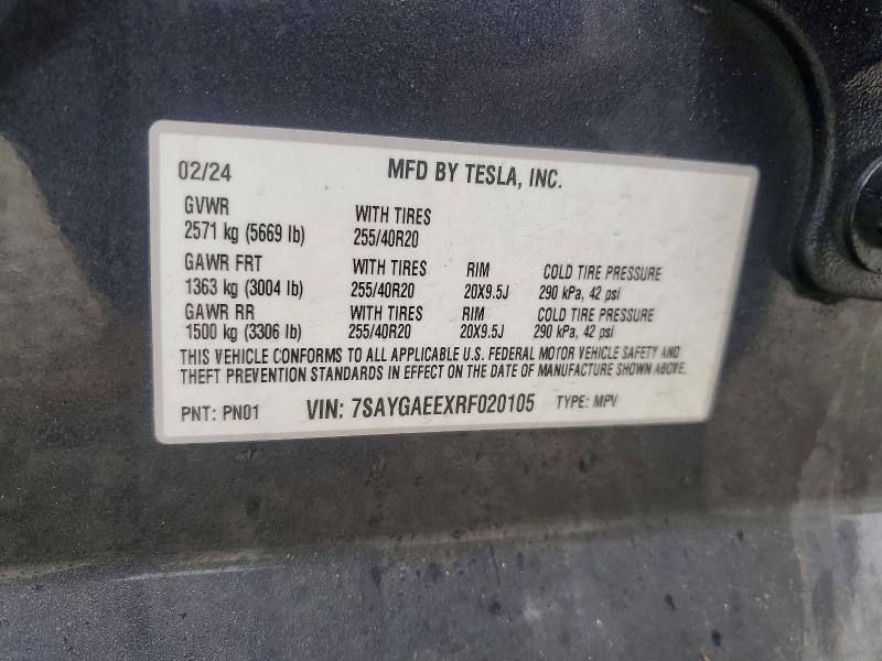 2024 Tesla Model Y მანქანა იყიდება აუქციონზე, vin: 7SAYGAEEXRF020105, აუქციონის ნომერი: 52819786