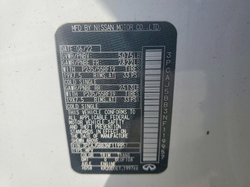 Продажа на аукционе авто 2022 Infiniti Qx50, vin: 3PCAJ5BB3NF119957, номер лота: 53524286