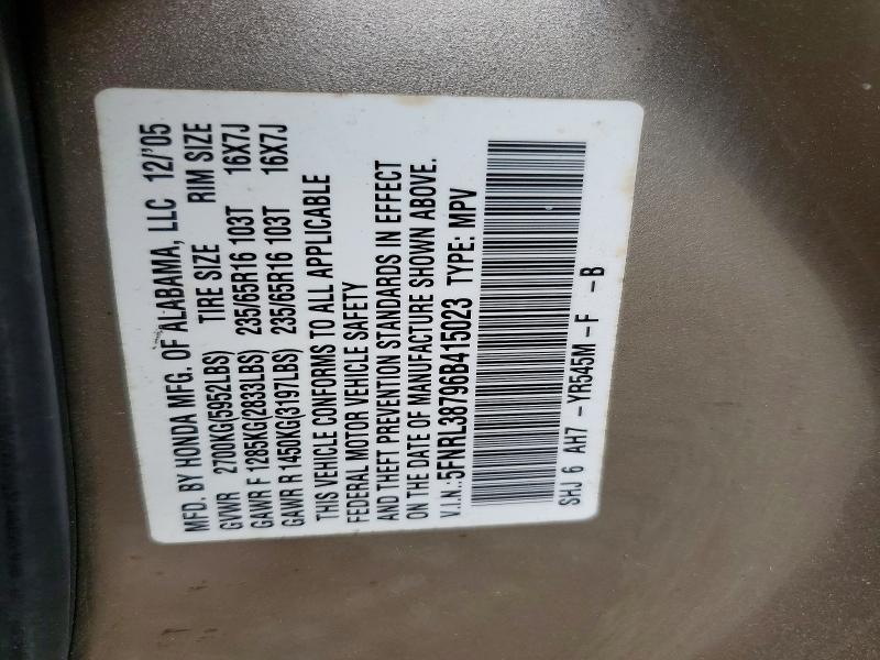 54486926 :رقم المزاد ، 5FNRL38796B415023 vin ، 2006 Honda Odyssey مزاد بيع