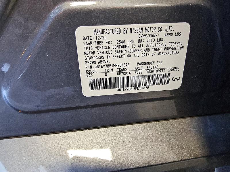 2021 Infiniti Q50 მანქანა იყიდება აუქციონზე, vin: JN1EV7BP1MM704879, აუქციონის ნომერი: 54073466