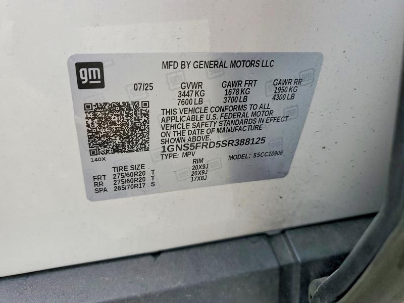 Продажа на аукционе авто 2025 Chevrolet Suburban, vin: 1GNS5FRD5SR388125, номер лота: 54662516