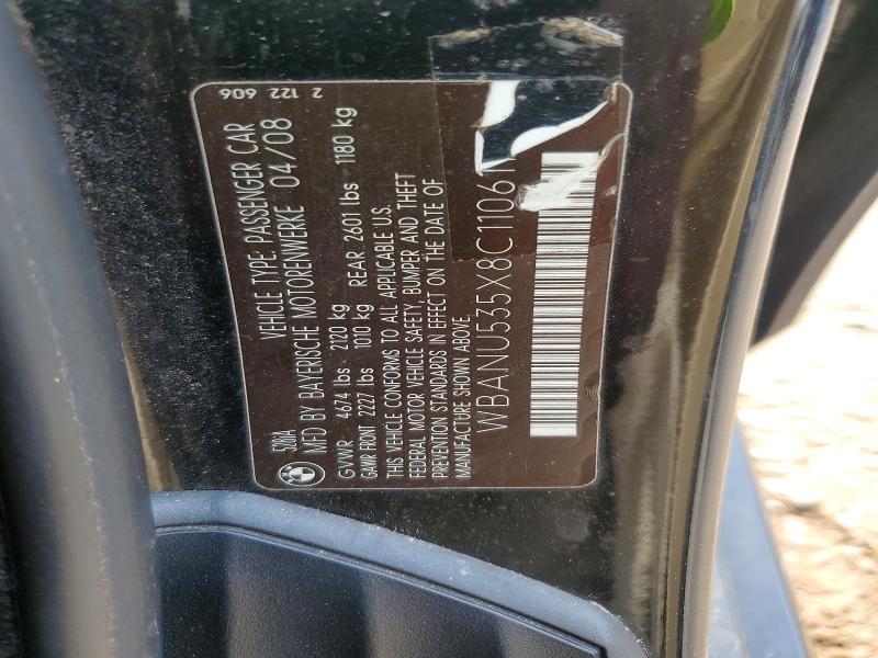 2008 Bmw 528 მანქანა იყიდება აუქციონზე, vin: WBANU535X8C110611, აუქციონის ნომერი: 54491346