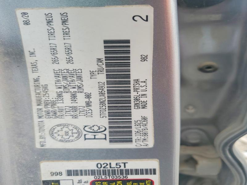 54480176 :رقم المزاد ، 5TFDZ5BN2LX054912 vin ، 2020 Toyota Tacoma مزاد بيع