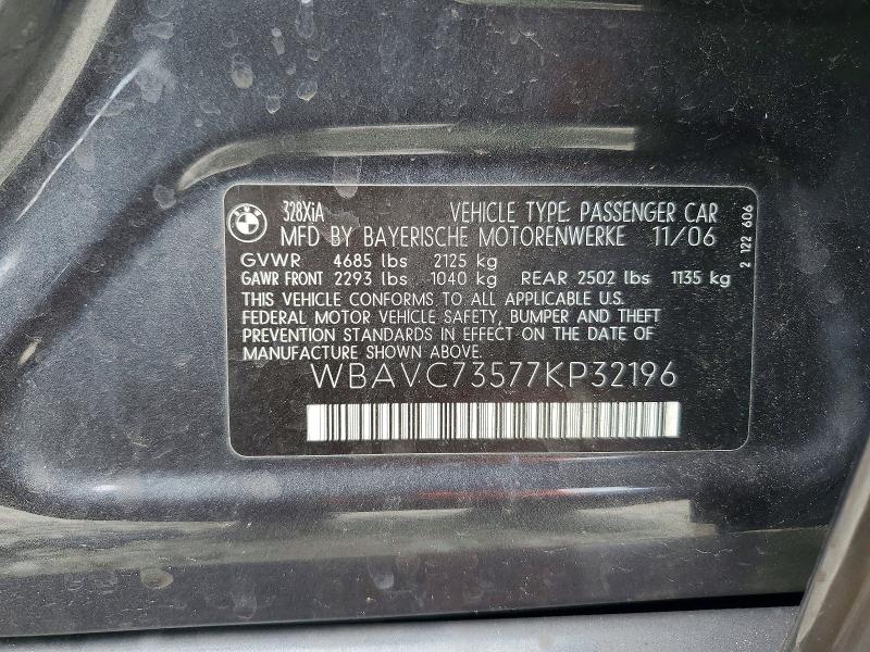 2007 Bmw 328 მანქანა იყიდება აუქციონზე, vin: WBAVC73577KP32196, აუქციონის ნომერი: 53268976