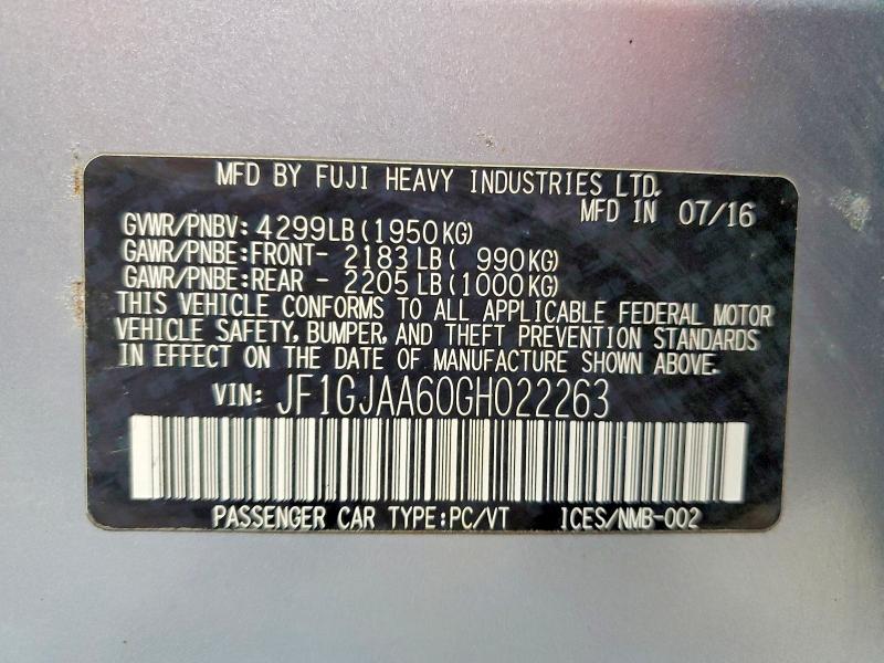 Продажа на аукционе авто 2016 Subaru Impreza, vin: JF1GJAA60GH022263, номер лота: 54621196