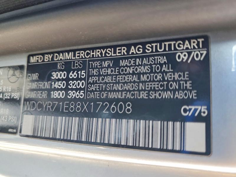 Aukcja sprzedaży 2008 Mercedes-benz G, vin: WDCYR71E88X172608, numer aukcji: 54421456