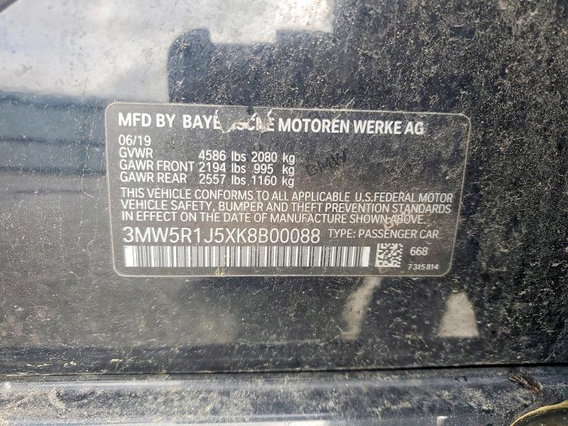 Продаж на аукціоні авто 2019 Bmw 330i, vin: 3MW5R1J5XK8B00088, номер лоту: 54836356