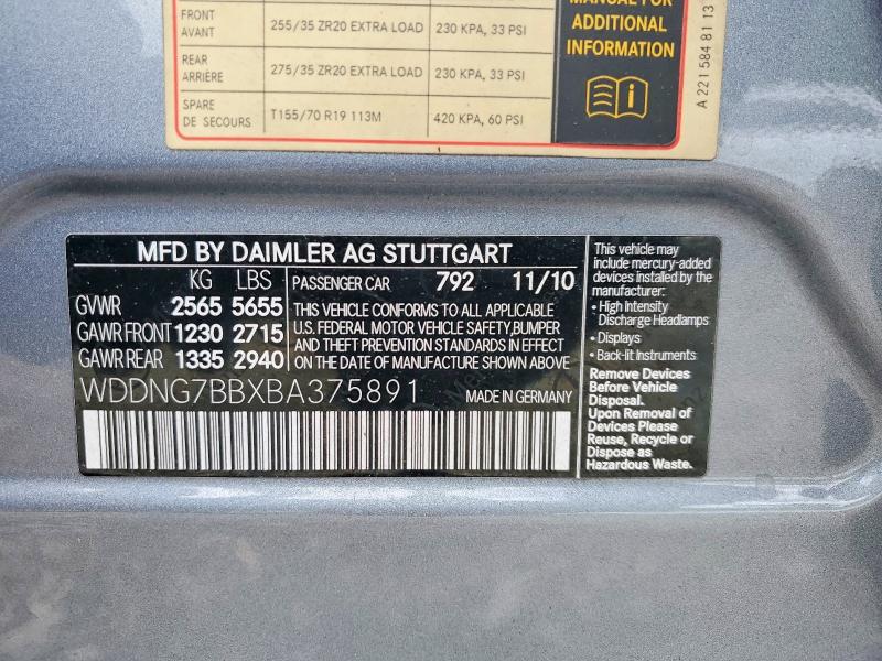 53808316 :رقم المزاد ، WDDNG7BBXBA375891 vin ، 2011 Mercedes-benz S مزاد بيع
