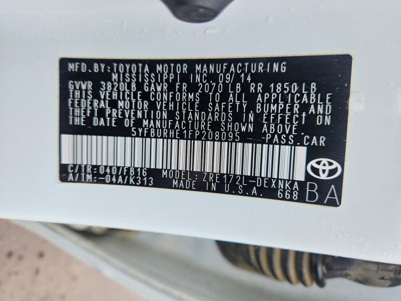 Продажа на аукционе авто 2015 Toyota Corolla, vin: 5YFBURHE1FP208095, номер лота: 53962056