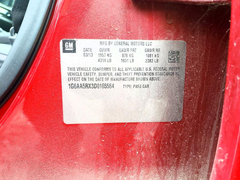 52137566 :رقم المزاد ، 1G6AA5RX3D0165564 vin ، 2013 Cadillac Ats مزاد بيع