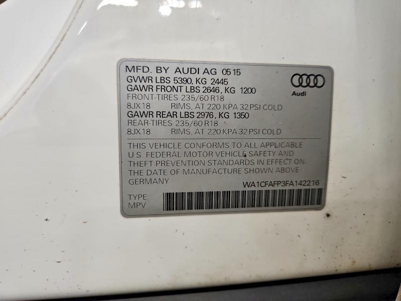 Продаж на аукціоні авто 2015 Audi Q5, vin: WA1CFAFP3FA142216, номер лоту: 54694206