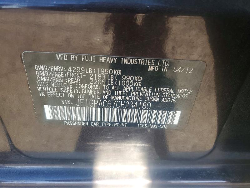 Продажа на аукционе авто 2012 Subaru Impreza, vin: JF1GPAC67CH234180, номер лота: 51851486