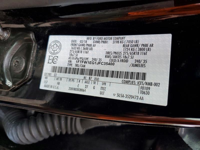 Продажа на аукционе авто 2018 Ford F150, vin: 1FTFW1EG1JFC35400, номер лота: 49874176