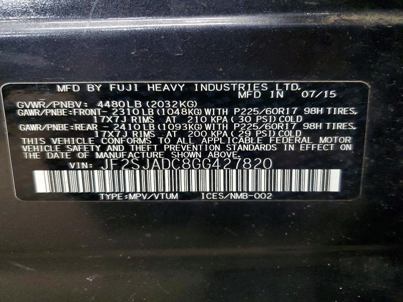 55373156 :رقم المزاد ، JF2SJADC8GG427820 vin ، 2016 Subaru Forester مزاد بيع