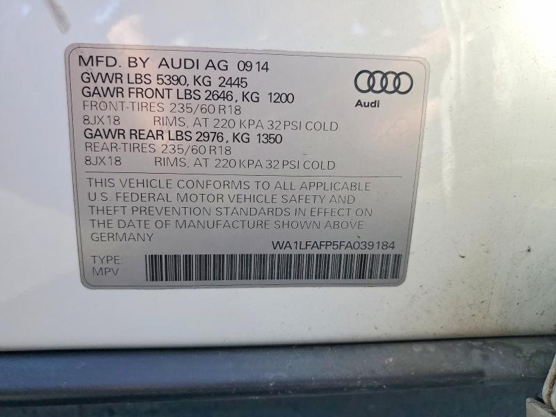 Aukcja sprzedaży 2015 Audi Q5, vin: WA1LFAFP5FA039184, numer aukcji: 53134046