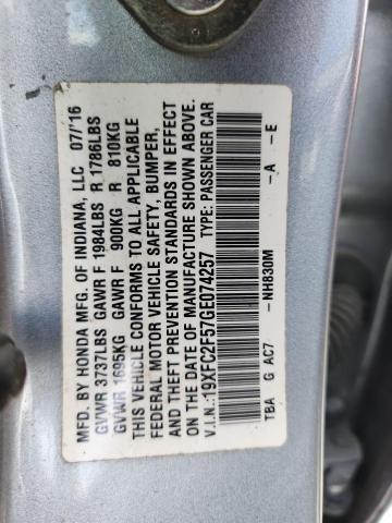 Продажа на аукционе авто 2016 Honda Civic, vin: 19XFC2F57GE074257, номер лота: 54845806