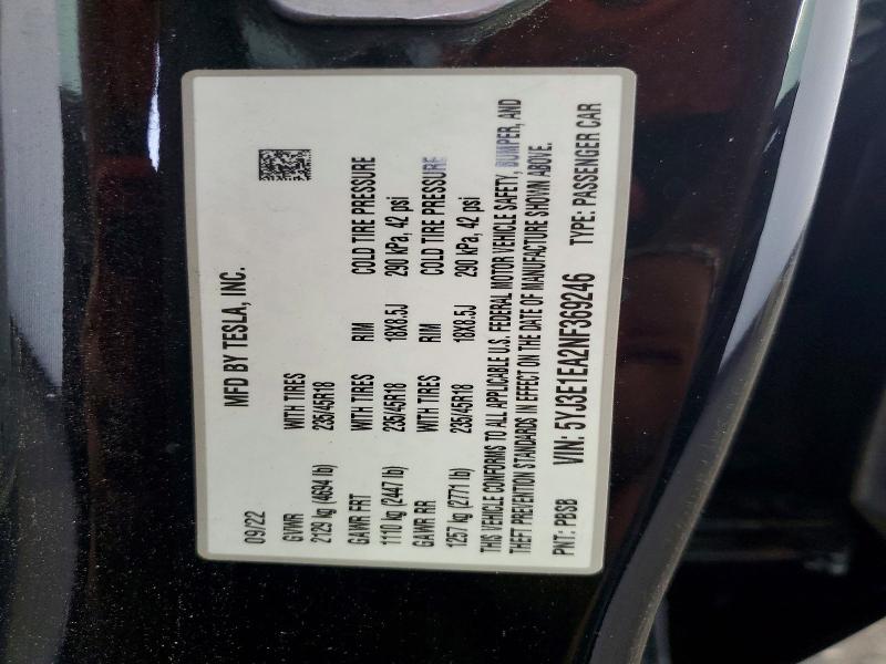 Продажа на аукционе авто 2022 Tesla Model 3, vin: 5YJ3E1EA2NF369246, номер лота: 55318436