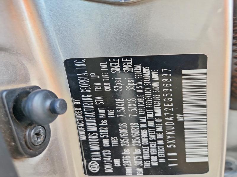 52253616 :رقم المزاد ، 5XYKUDA72EG536837 vin ، 2014 Kia Sorento مزاد بيع