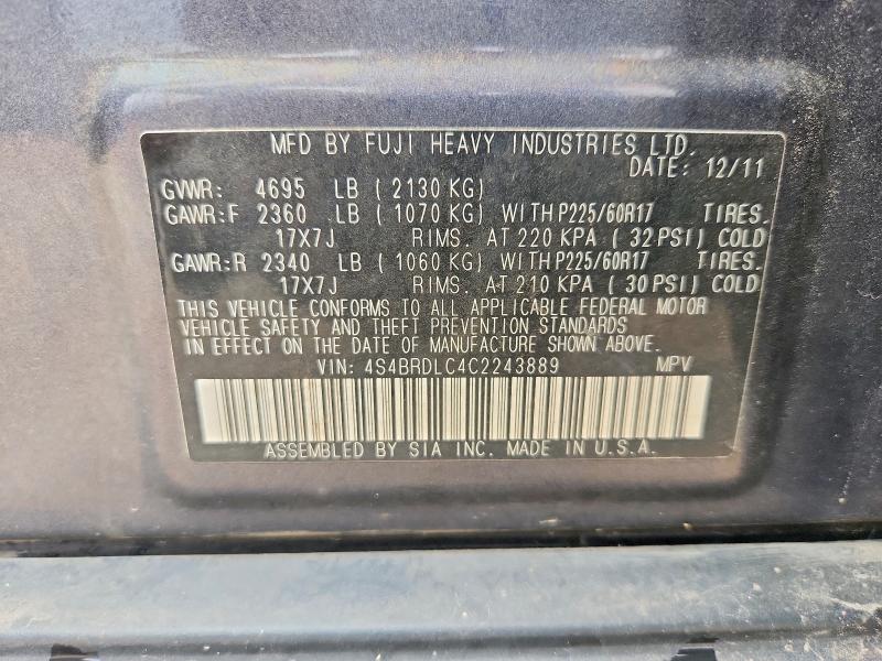 Продажа на аукционе авто 2012 Subaru Outback, vin: 4S4BRDLC4C2243889, номер лота: 55216636