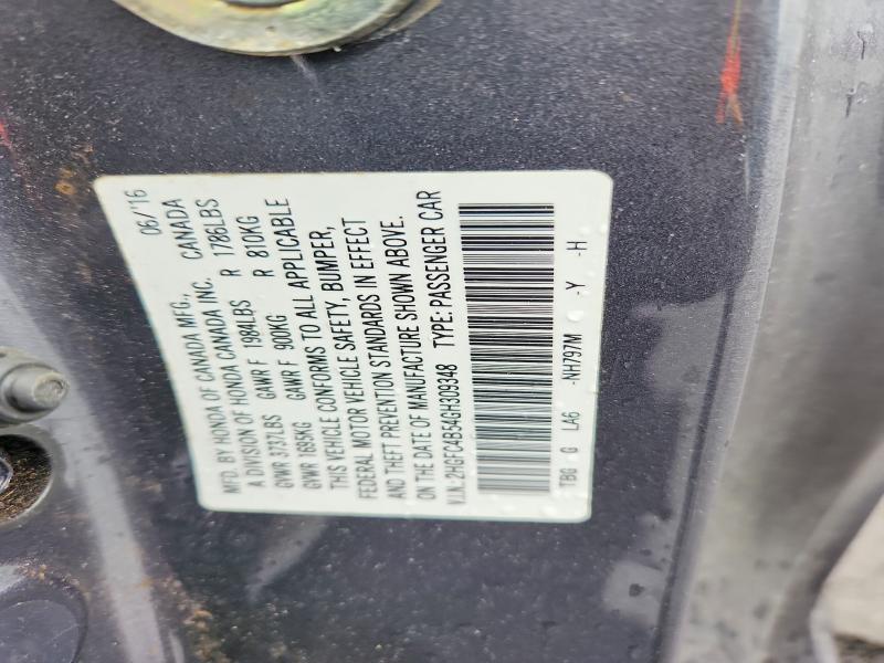 2016 Honda Civic მანქანა იყიდება აუქციონზე, vin: 2HGFC4B54GH309348, აუქციონის ნომერი: 54017746