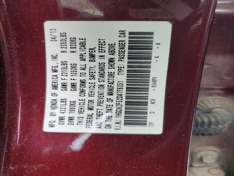 52585026 :رقم المزاد ، 1HGCR2F52DA176051 vin ، 2013 Honda Accord مزاد بيع