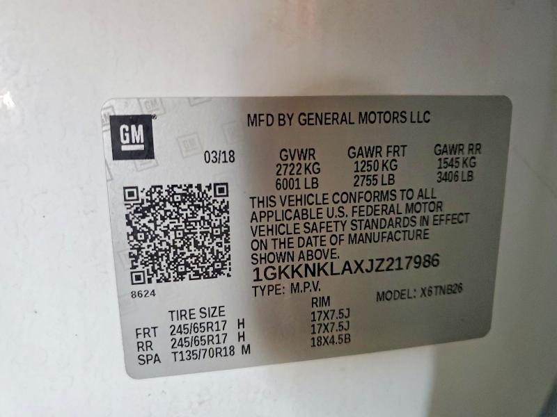 Aukcja sprzedaży 2018 Gmc Acadia, vin: 1GKKNKLAXJZ217986, numer aukcji: 54252656