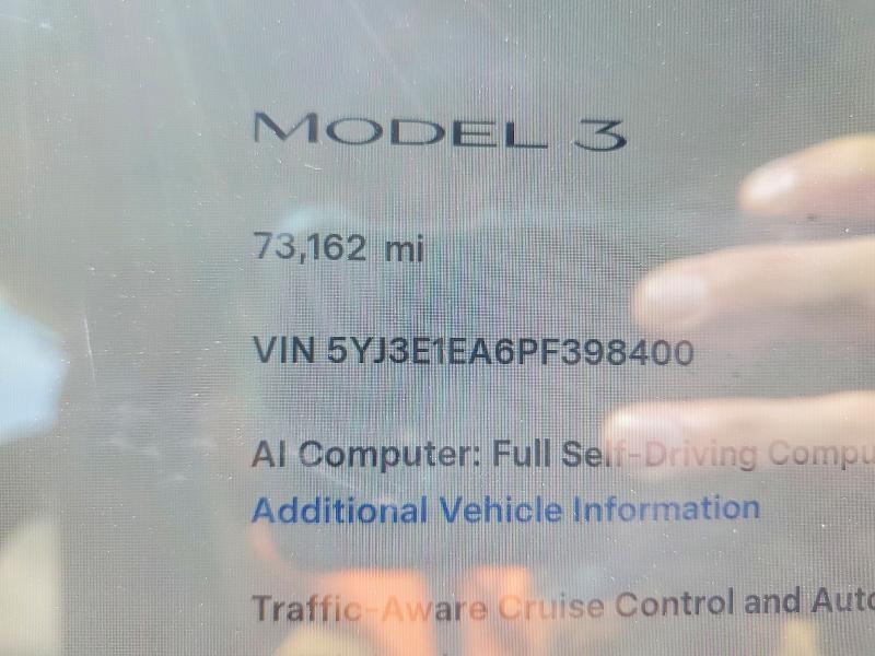2023 Tesla Model 3 მანქანა იყიდება აუქციონზე, vin: 5YJ3E1EA6PF398400, აუქციონის ნომერი: 54193586