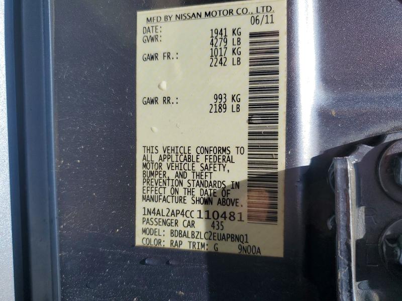 Aukcja sprzedaży 2012 Nissan Altima, vin: 1N4AL2AP4CC110481, numer aukcji: 54480436
