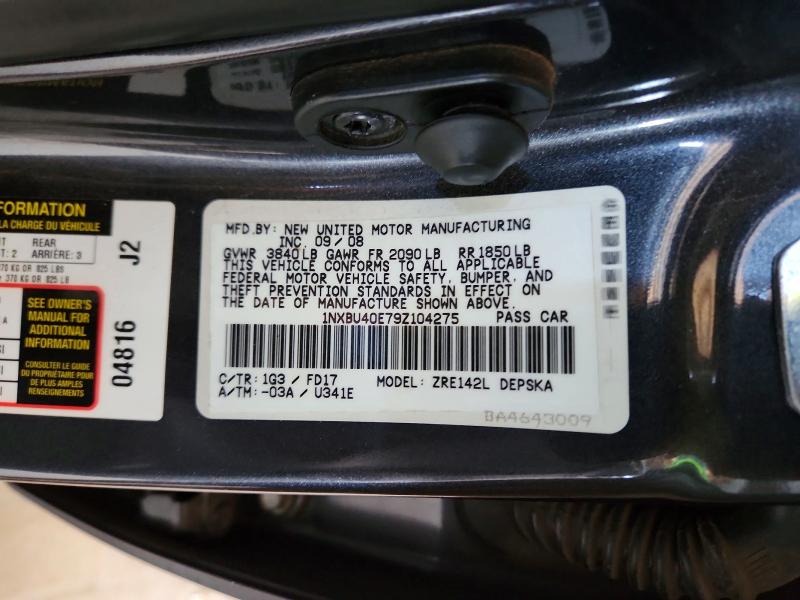 Aukcja sprzedaży 2009 Toyota Corolla, vin: 1NXBU40E79Z104275, numer aukcji: 54801536