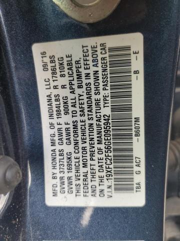 Продаж на аукціоні авто 2016 Honda Civic, vin: 19XFC2F56GE095942, номер лоту: 53607636