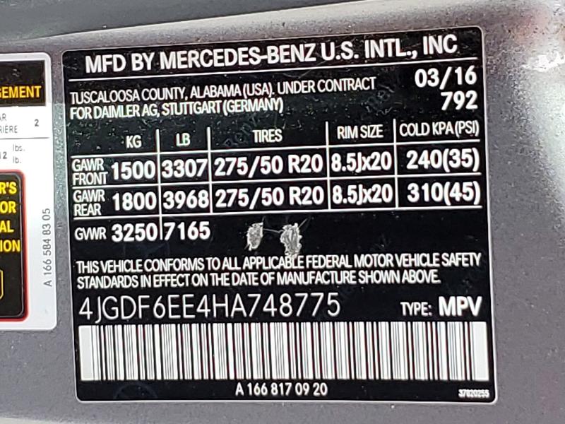 52370976 :رقم المزاد ، 4JGDF6EE4HA748775 vin ، 2017 Mercedes-benz Gls مزاد بيع