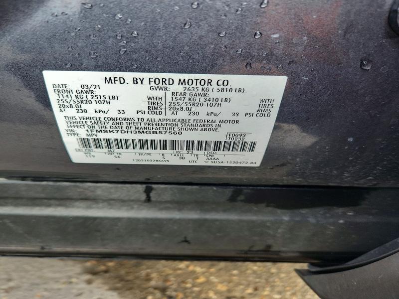 54073006 :رقم المزاد ، 1FMSK7DH3MGB57560 vin ، 2021 Ford Explorer مزاد بيع