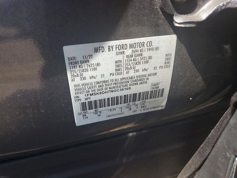 Продаж на аукціоні авто 2022 Ford Explorer, vin: 1FMSK8DH7NGC36169, номер лоту: 54299356
