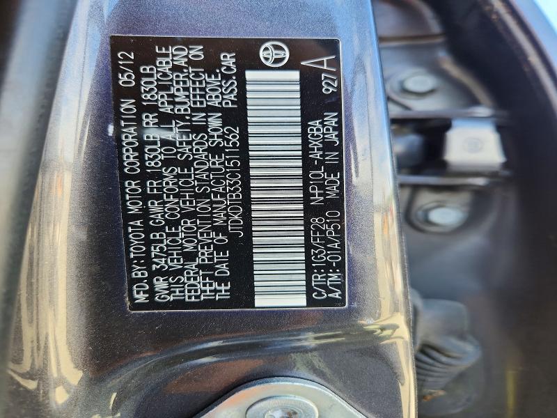 Aukcja sprzedaży 2012 Toyota Prius C, vin: JTDKDTB33C1511562, numer aukcji: 53484356