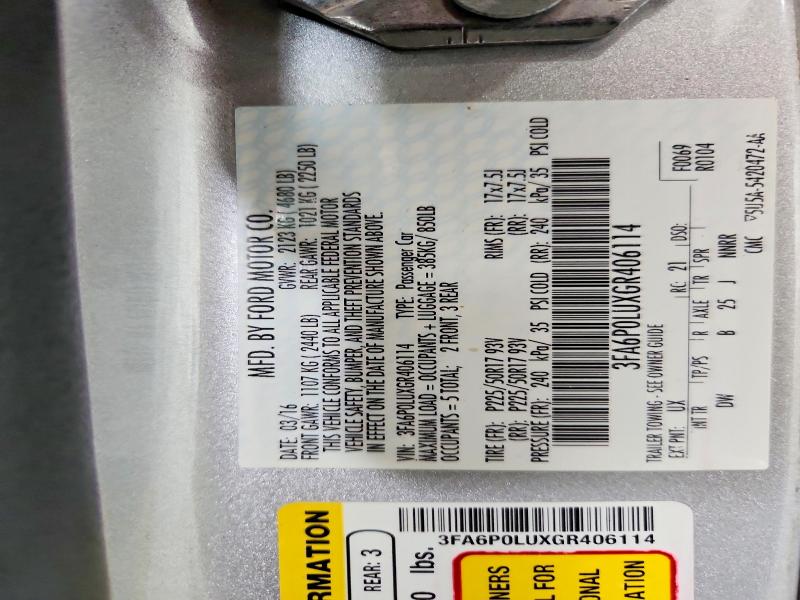 Aukcja sprzedaży 2016 Ford Fusion, vin: 3FA6P0LUXGR406114, numer aukcji: 53737686